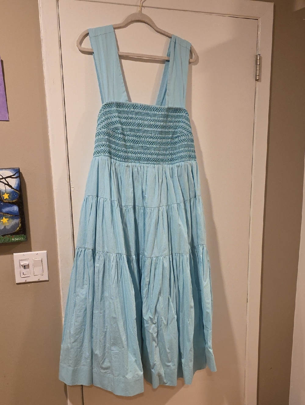 Anthropologie Sky Blue Smocked Maxi Dress